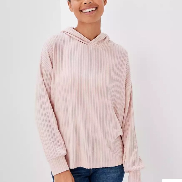 AE American Eagle Plush Hoodie sweater blush pink size Large - Picture 1 of 11